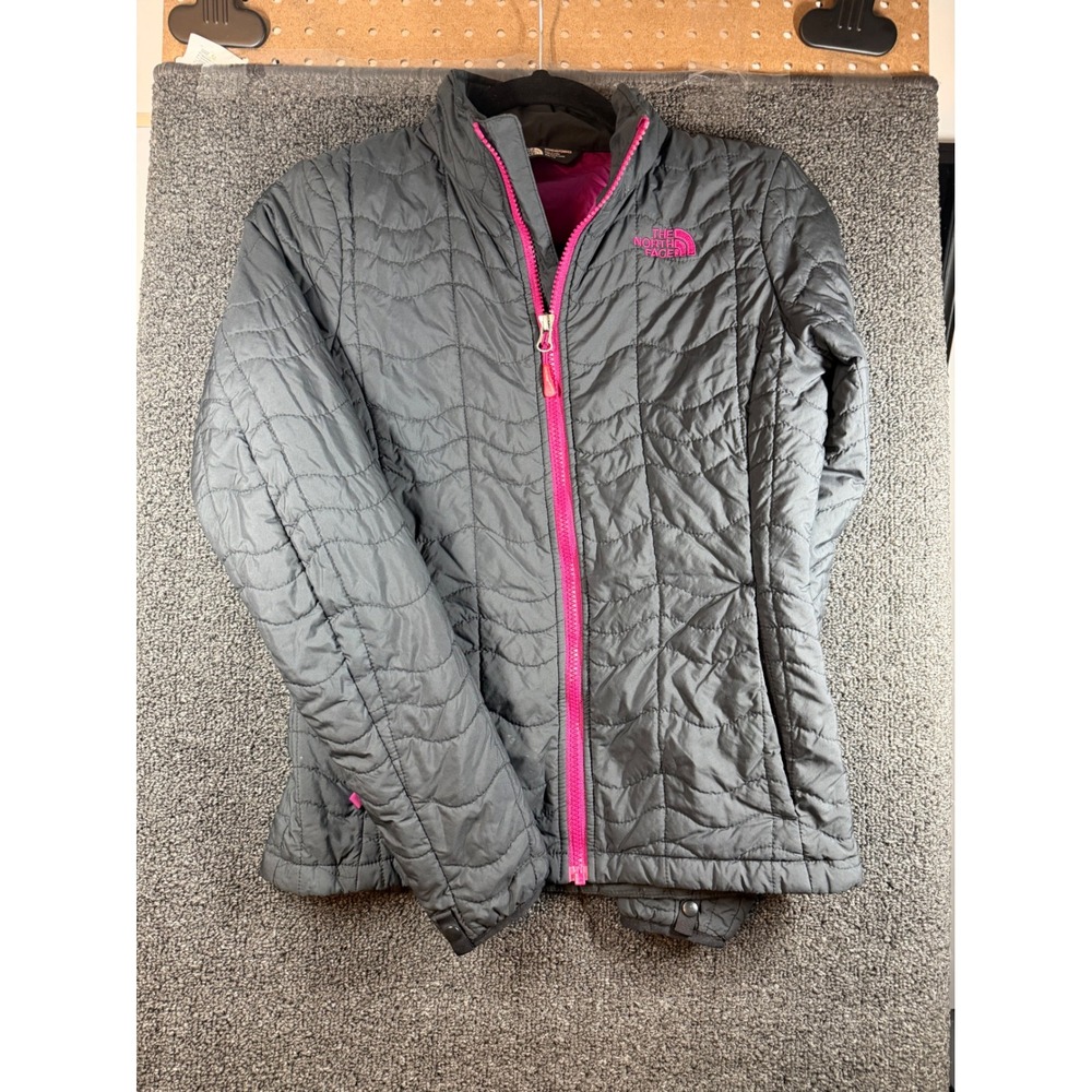 The North Face Thermoball Jacket Womens XS Gray Pink Quilted Puffer Full Zip